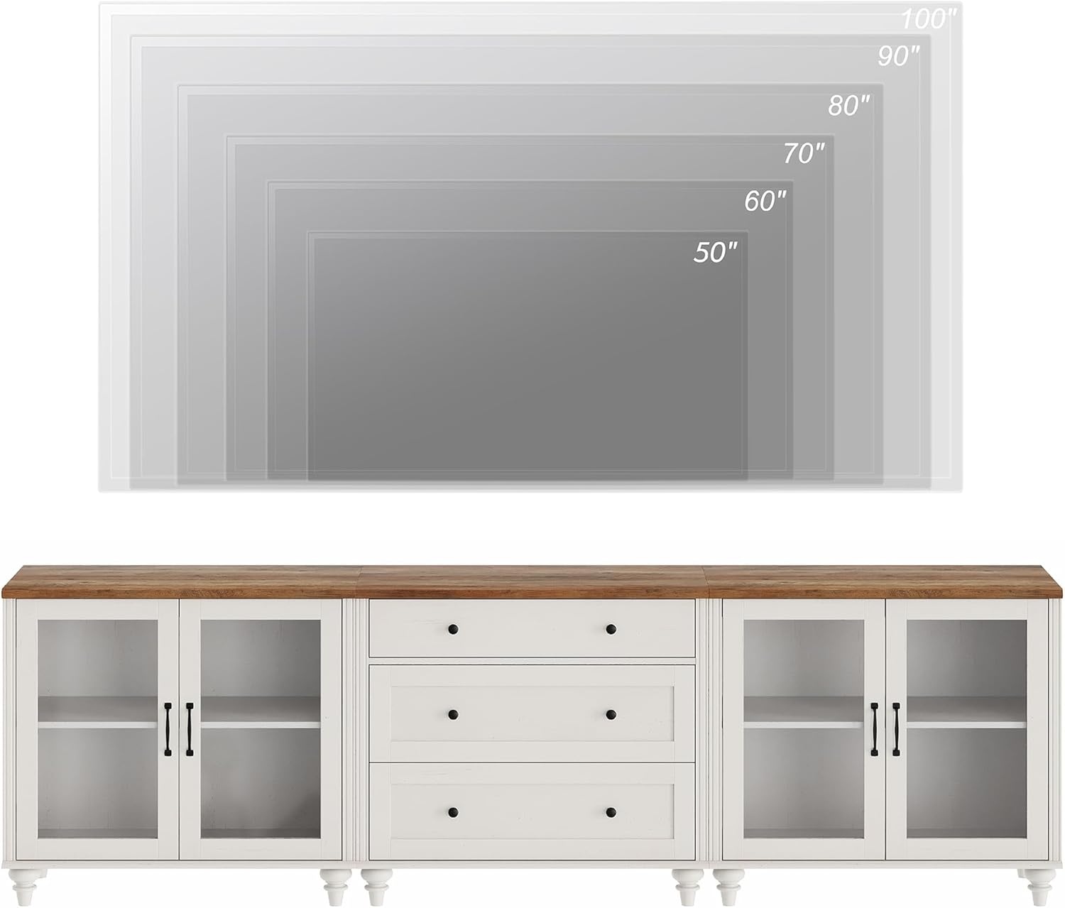 WAMPAT 3-in-1 Sideboard Buffet Cabinet with Storage, Kitchen Pantry Storage Cabinet with Glass Door & Drawer, Console Table Entertainment Center for Living Room Dining Room, Off White