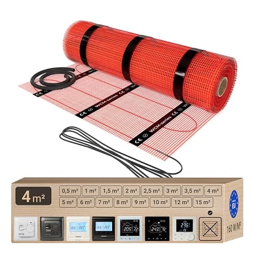 WARMCOIN® Elektrische Fußbodenheizung [160W/m²] - Bodenheizung Elektrisch geeignet für Laminat, Fliesen & mehr - Elektro Fussbodenheizung - Elektrische Heizmatte Fußboden (0.5m x 8m= 4,0m²)