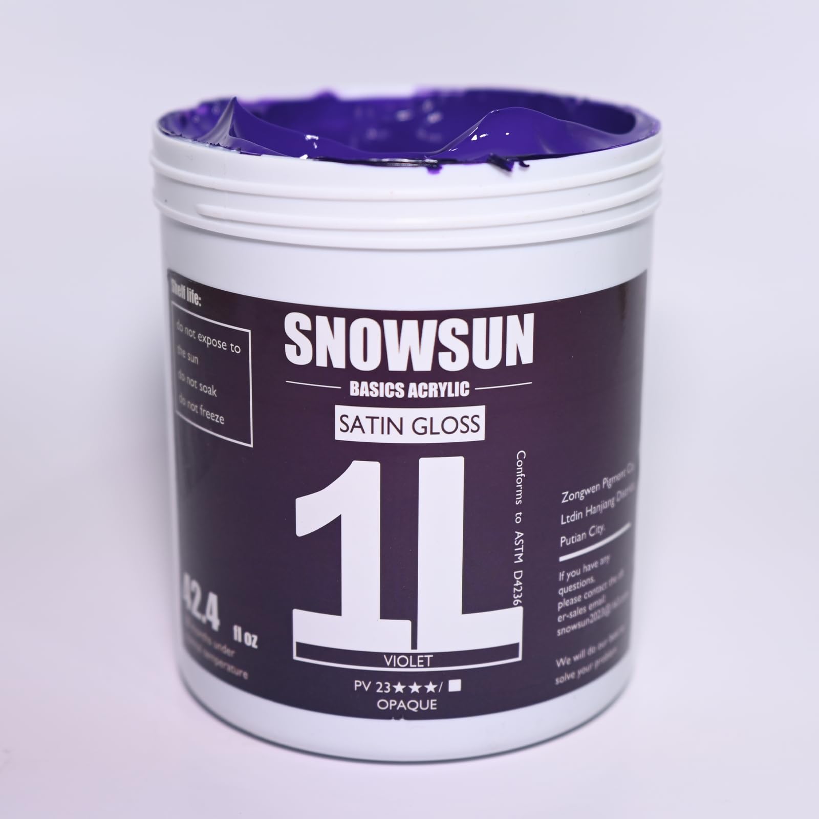 SNOWSUN Grande peinture acrylique en vrac (1 000 ml), peinture acrylique lourde brillante non toxique – Peinture artistique violette épaisse pour toile, bois, céramique, tissu et nail art, cuir