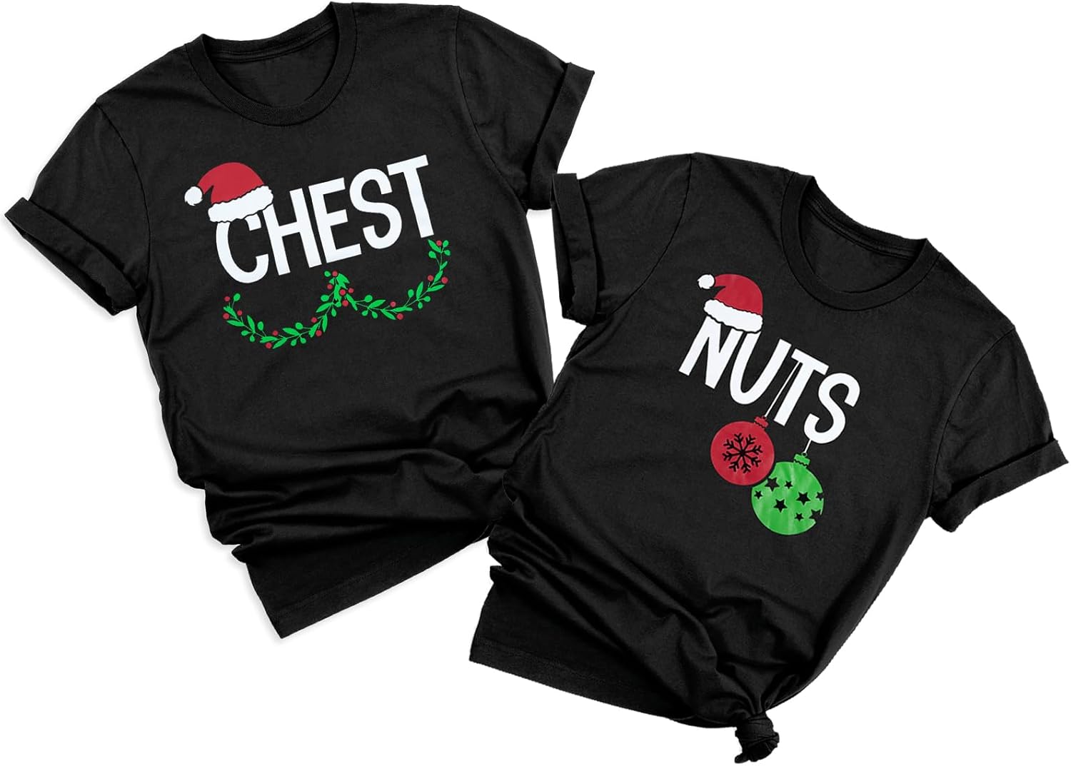 Size XL ...1 pcs..Chest and Nuts Christmas Shirts Xmas Couples Matching Outfits His and Her Holiday Short Sleeve Matching Sets