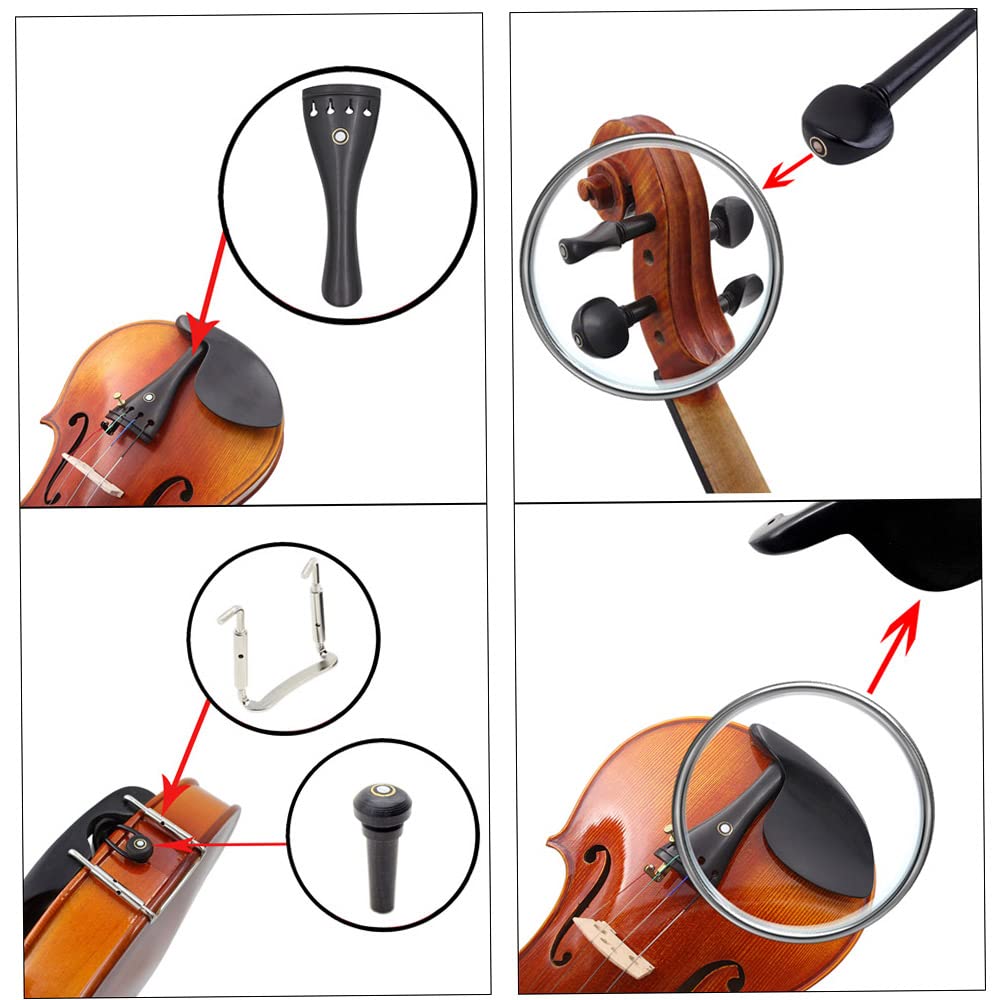 Accessoires pour Violon, 15 Pièces de Pièces pour Violon, Accessoires pour Violon 4/4 avec Cordier, Bouton d'extrémité de L'intestin, Mentonnière, Vis de Mentonnière, Chevilles