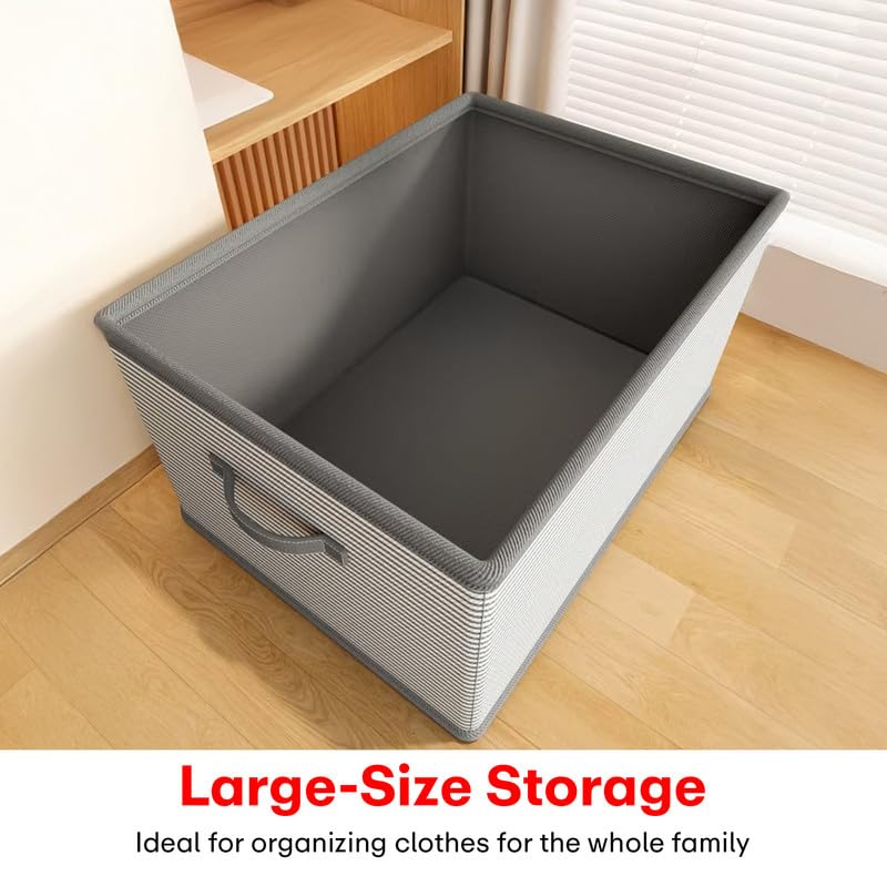 Image of Prime Pick Premium Storage Box Foldable Non Woven Cloth Organizer with Lid Reinforced Handles Washable Wardrobe Storage Bin for Clothes Almirah Drawer Grey XXL Size Pack of 4