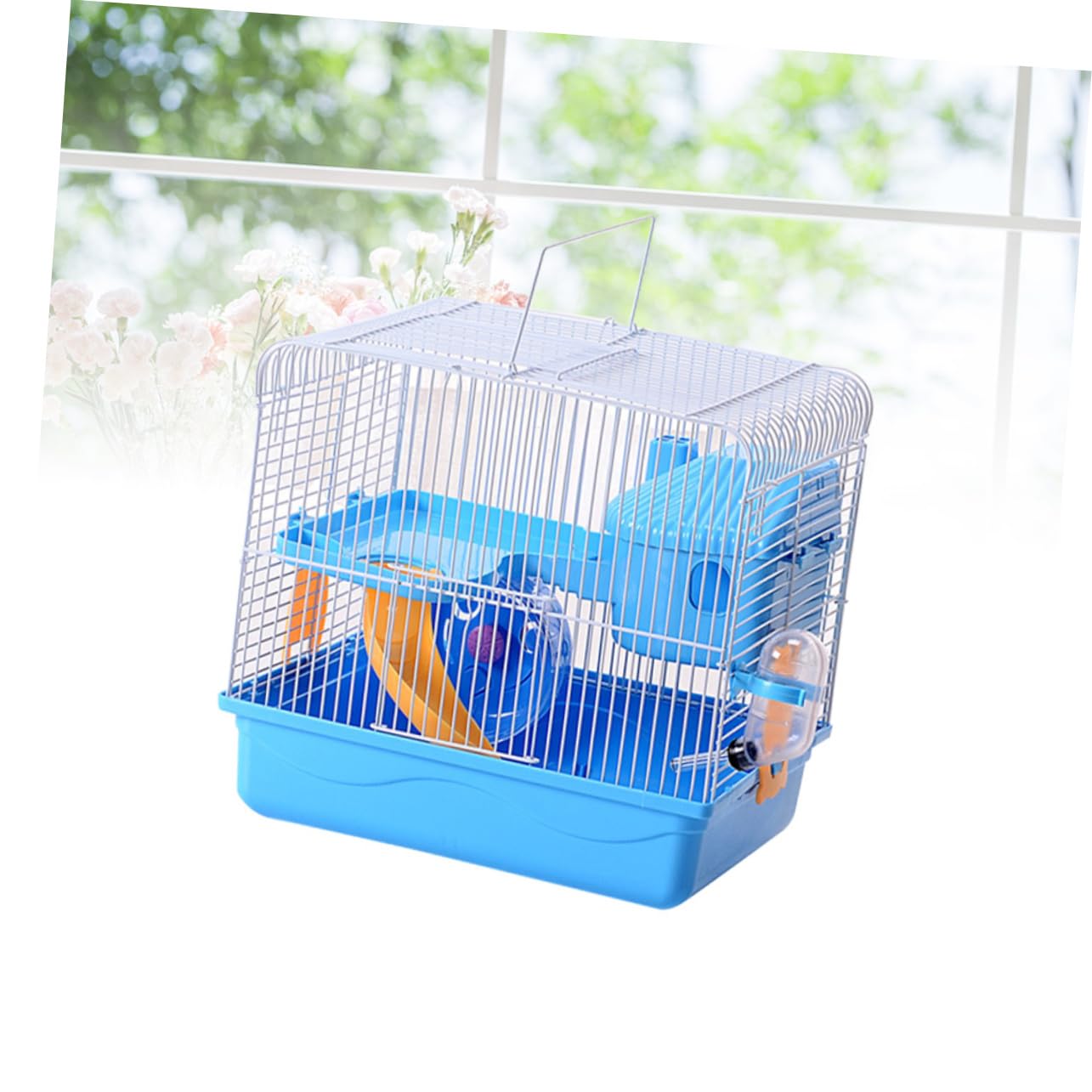 Doppelwandiger Hamsterkäfig für Hamster und Chinchillas Blau | Tragbares Kleintierhaus, Leicht zu Reinigen, mit Laufrad und Auslaufsicherer Trinkflasche