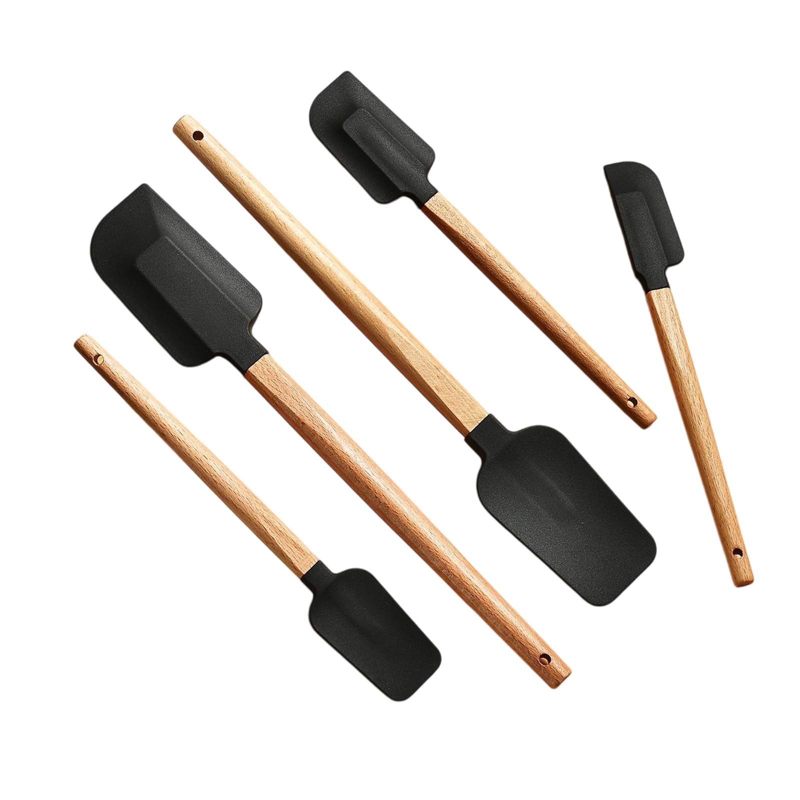 LUCKGONI Pack of 5 Silicone Baking Spatulas Wooden Handle Spoonula Jar Scrapers for Batter Mixing Cooking Tool