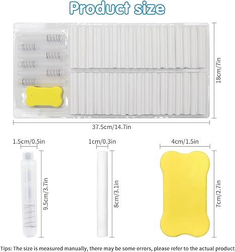 Miniatura 5 de 70 tizas blancas sin polvo con 6 soportes y borrador, juego de tiza a granel no tóxicas para pizarras, perfecto para la escuela, la oficina y el