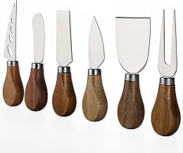 Cheese Knives with Cheese Slicer Cheese Cutter Cheese Fork Cheese Spreader Knife for Charcuterie Boards, 6 Pieces Cheese Knife Set with Wooden Handle Steel Stainless