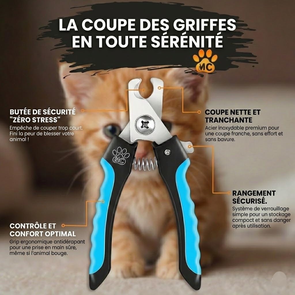 Coupe-Griffes Chien Chat Lapin Silencieux avec Lime à Ongles Incluse - Mécanisme à Ressort - Acier Inoxydable Antirouille - Marque Française Petits & Grands Animaux