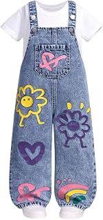 OLMRJKD Toddler Girl Summer Clothes Short Sleeve Denim Overall Jumpsuit with Top Girls Spring Outfits Set