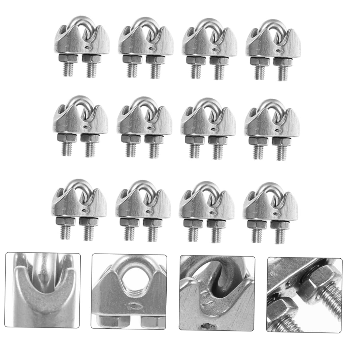 MUCKLILY 12pcs Chuck Wire Rope Cable Clamp Wire Rope Fasteners U Type Clip Wire Rope Clips U Type Clamp Wire Rope Clamps Jig Wire Ropes Steel Rope Clamp Cord Holder Stainless Steel Silver