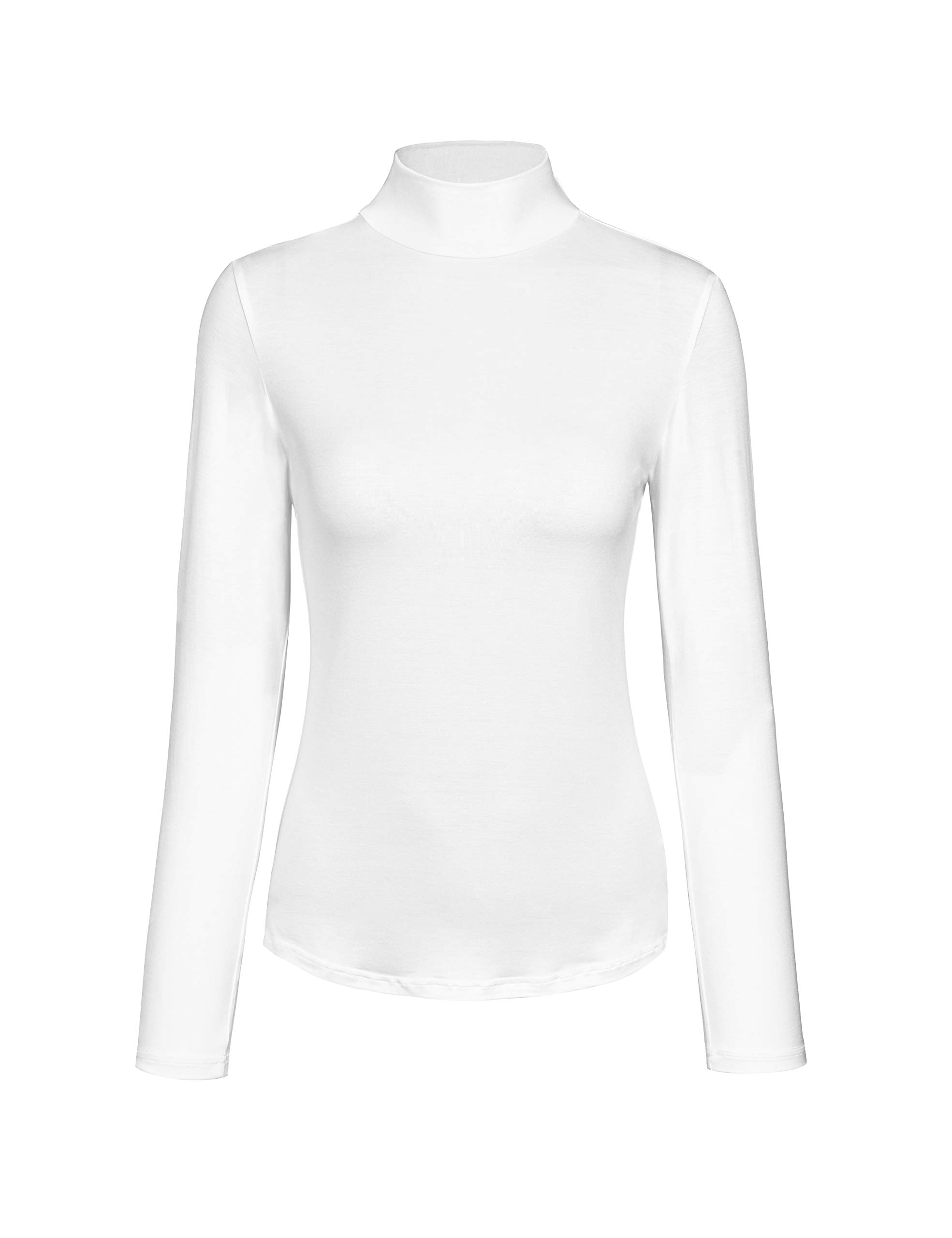 KLOTHO Women’s Slim Fitted Mock Turtleneck Tops Long Sleeve Lightweight Base Layer Shirts, A-white, Medium