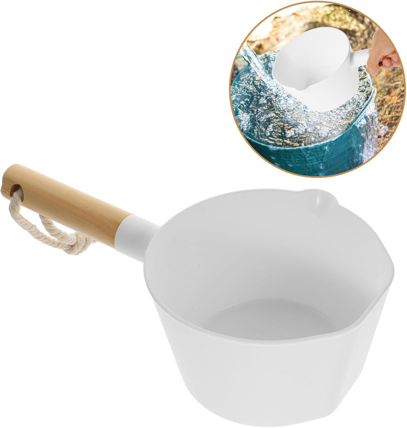 Accessories Bathing Ladle Container Salt Cooking Cup Kitchen Accessories Japanese Soaking Tub Scoops Handle Bucket Baby Bath Tubs Water Bailer Scoop Bamboo Hair White Bathtub