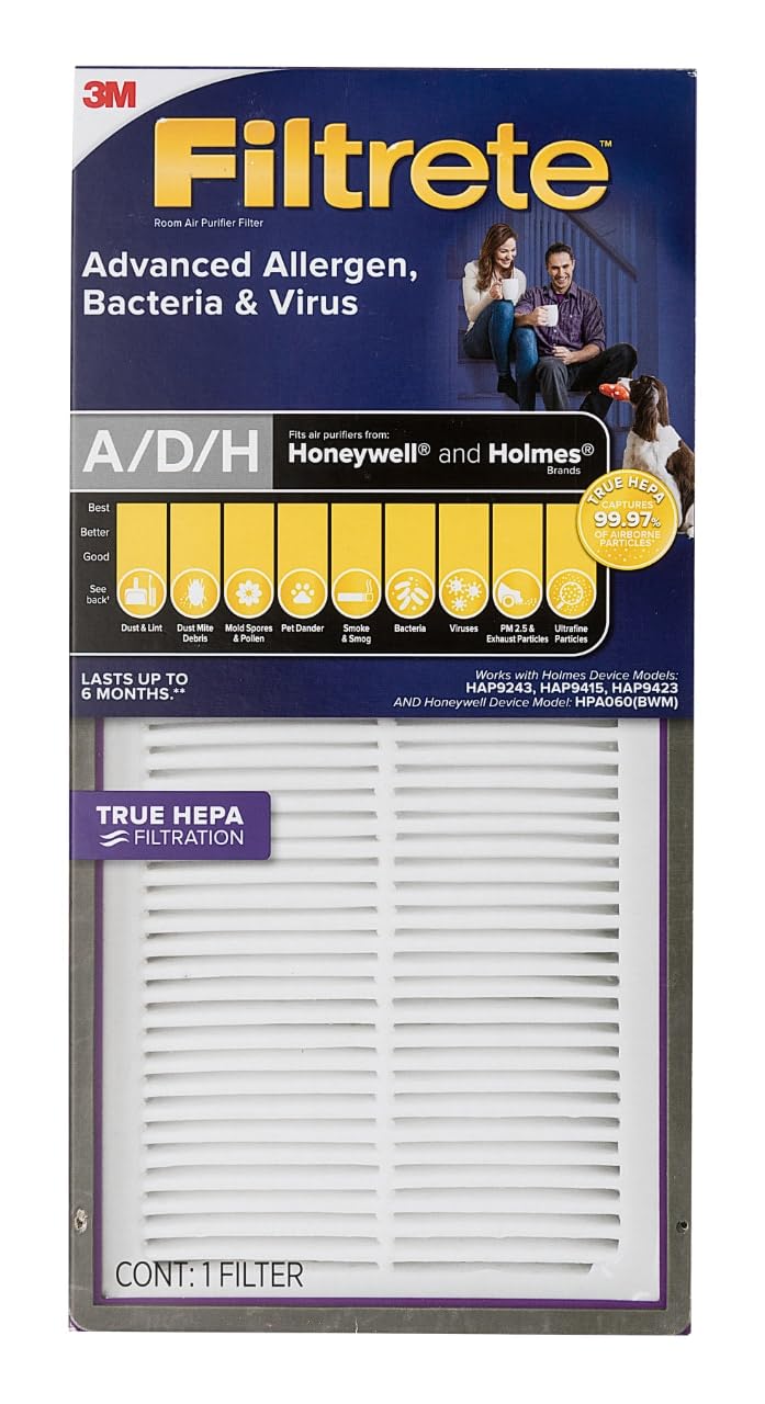 Filtrete Advanced Allergen, Bacteria & Virus True HEPA Air Purifier Filter, FAPF-HM-K, 1 Pack