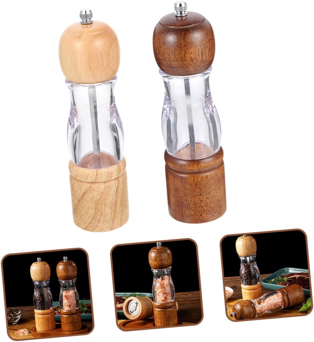2pcs Transparent Pepper Grinder Set Coarseness Manual Grinding Tool for Kitchen Use Includes Classic Vintage Color Pepper Mills