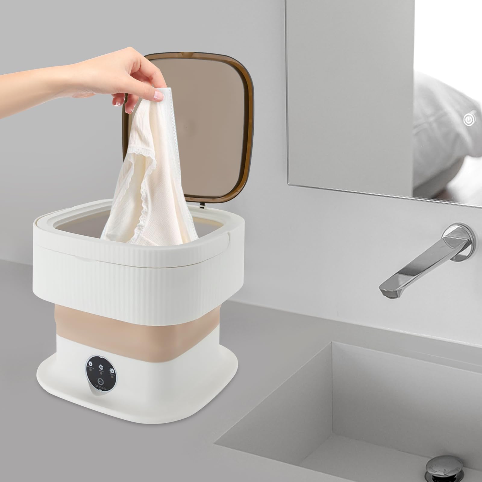 Mini lavatrice portatile 40 W, autoportante, mini lavatrice da campeggio, 10 l, moderna e pieghevole, 320 rpm, per magliette, biancheria intima, calze 30 x 30 x 28 cm (cachi)
