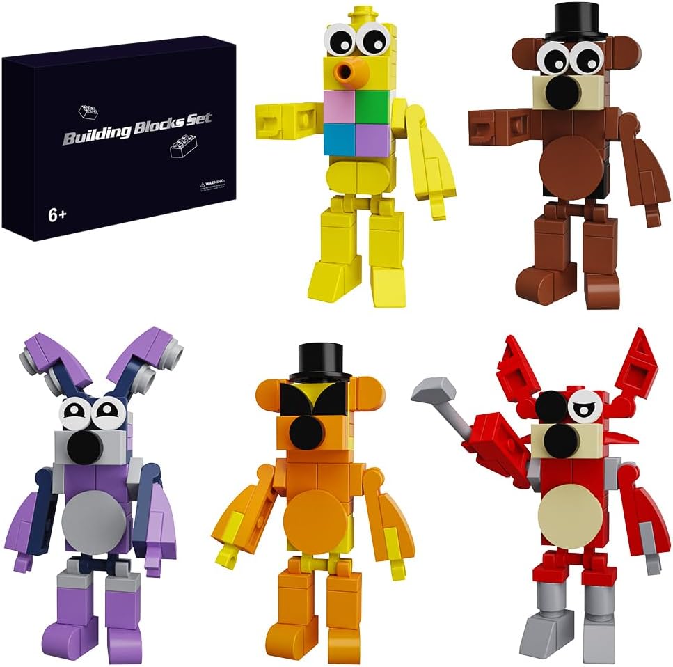Security Breach glamrock Fredy Building Block Toy 5 in 1, Five Nights Fazbear Fredy Action Figure DIY Model, Fan Collectibles, Suitable for 8+ Children Adult Boy Girl Birthday Gift(198PCS)