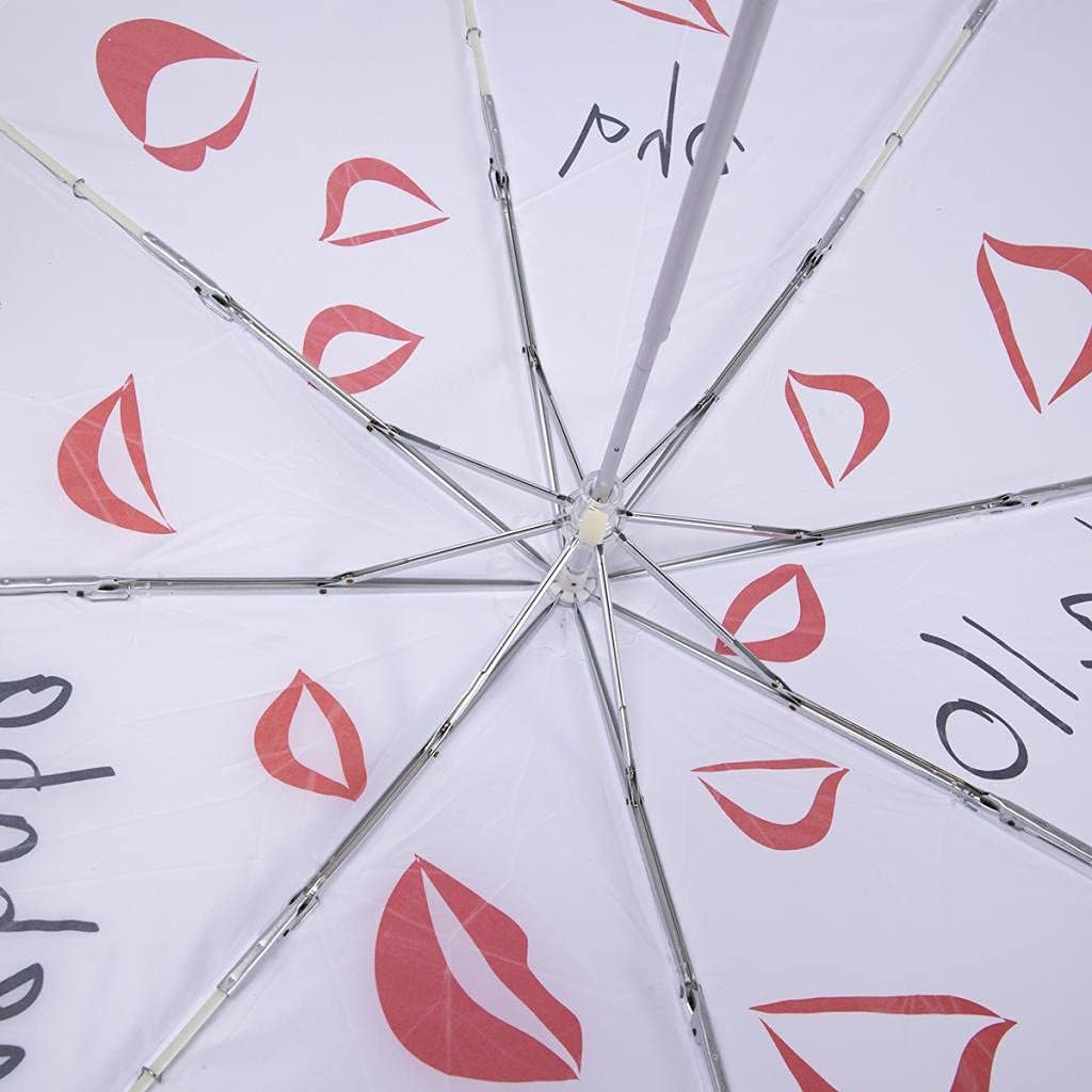 BiggDesign Compact Travel Umbrella, Mini Rain and Sun Umbrella with UV Protection, Ultra Lightweight, Manuel Opening, Portable, 8 Ribs Folding Umbrella For Women (White - Red)