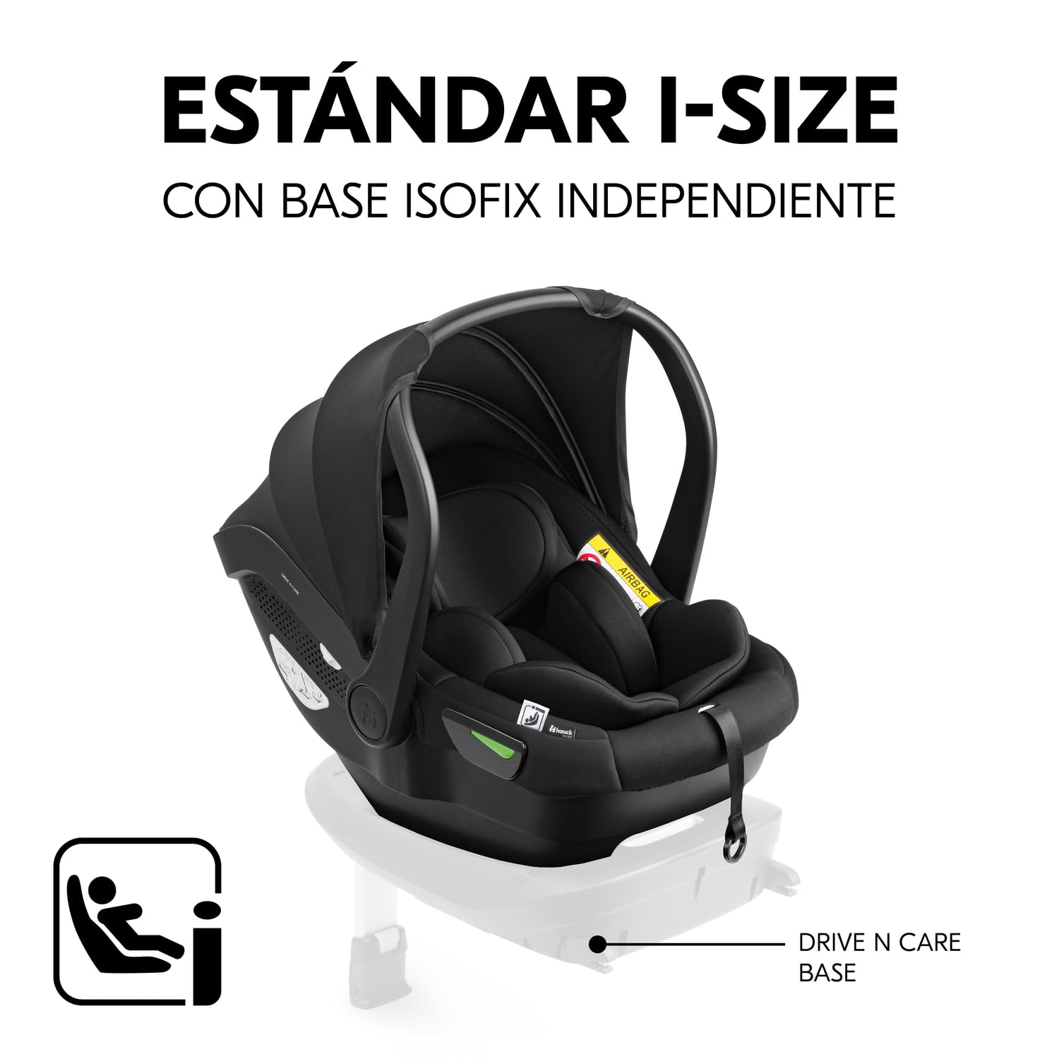 hauck Silla Coche Bebe Grupo 0 Drive N Care - Portabebés i-size con Reductor de Asiento Recien Nacidos - Arnés y Reposacabezas Ajustable - Apto desde el Nacimiento - Negro