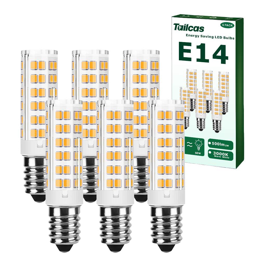 Tailcas E14 LED Birne Warmweiß für Dunstabzugshaube, Küche und Wohnzimmer, 5W, 3000K, 500lm, AC 220–240V, kein Flackern,