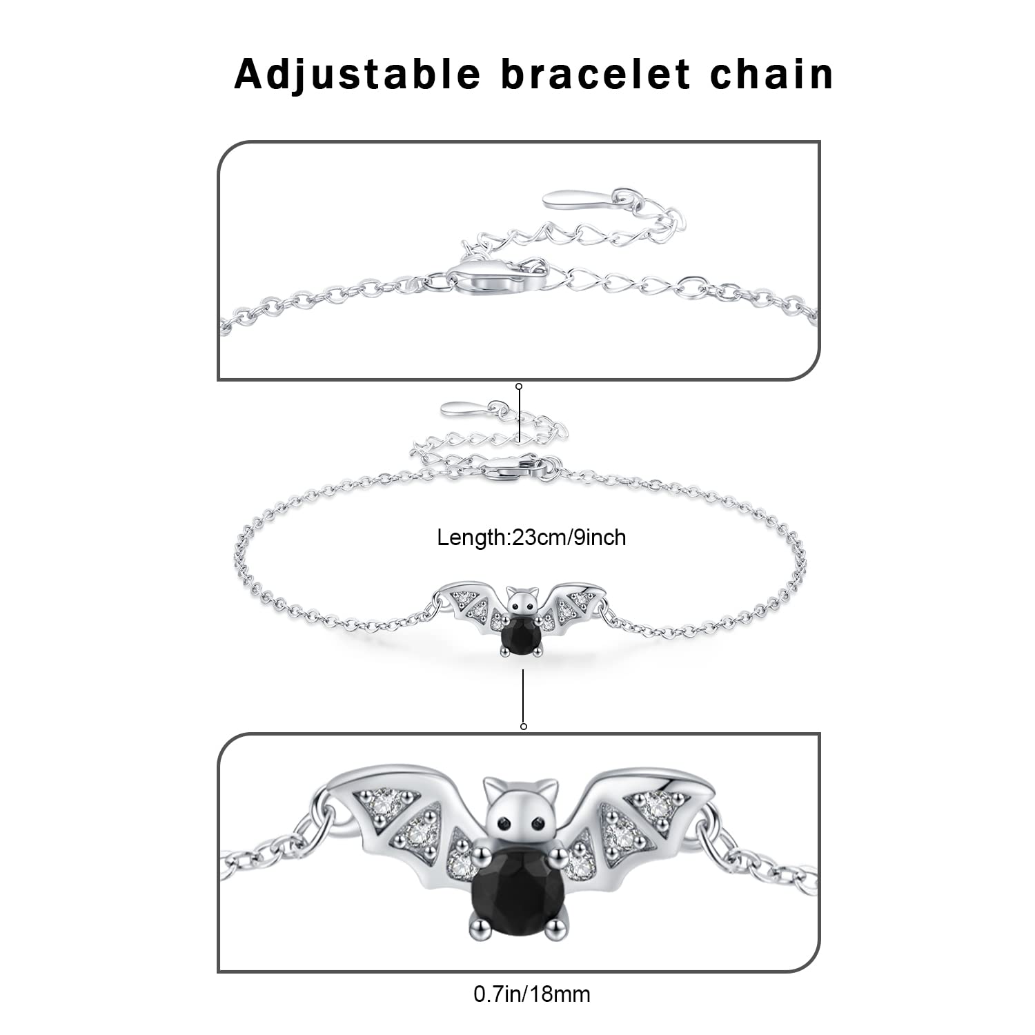 Midir&Etain Fledermaus Armbänder für Frauen Mädchen 925 Sterling Silber Goth Fledermaus Einstellbare Kette Armband Gothic Halloween Schmuck Geschenke für Tochter
