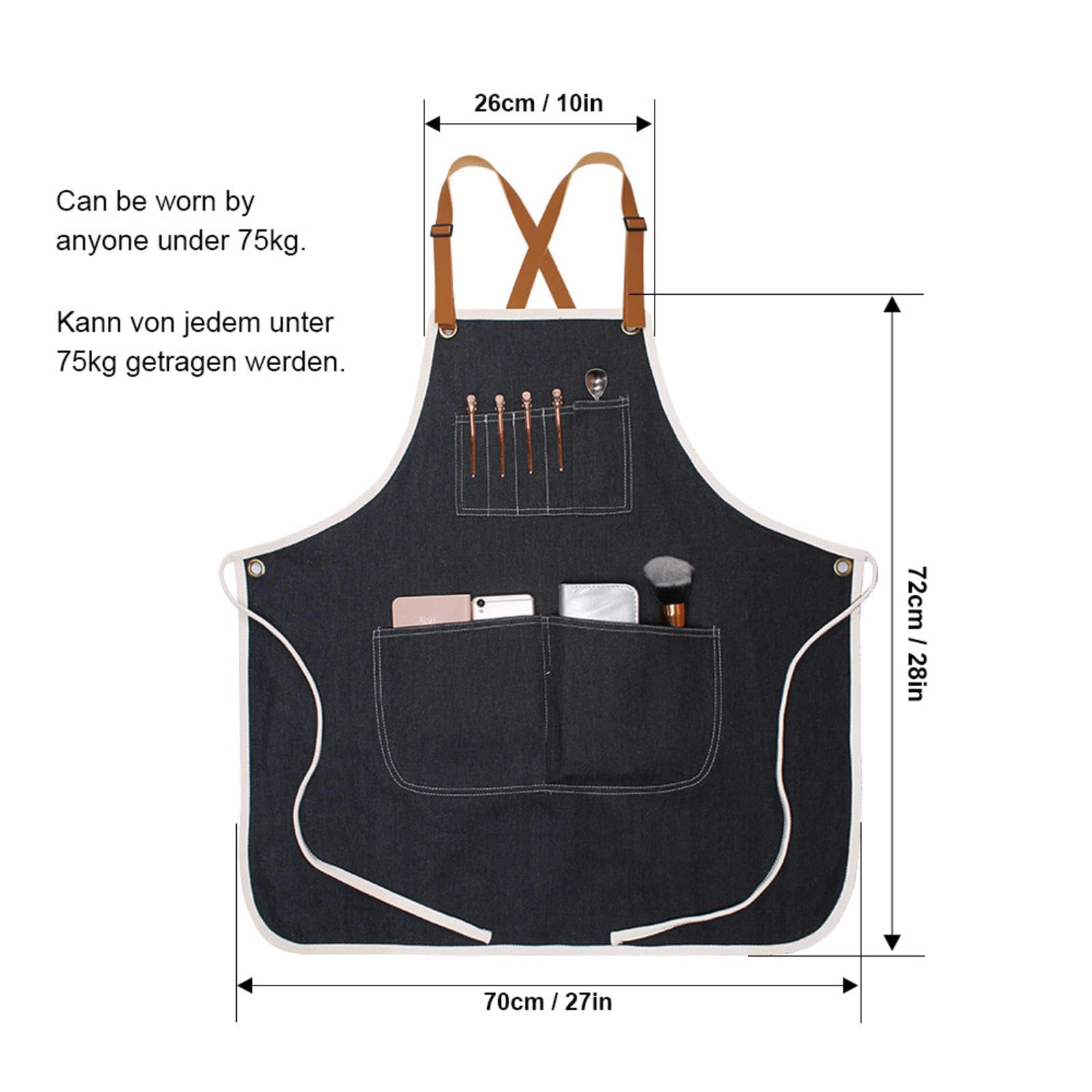 CHUIKUAJ Tabliers de Chef pour Hommes et Femmes, Tabliers de Travail en Denim épais avec Poches et Sangle Réglable - pour la Cuisine et la Pâtisserie,Black-2pcs