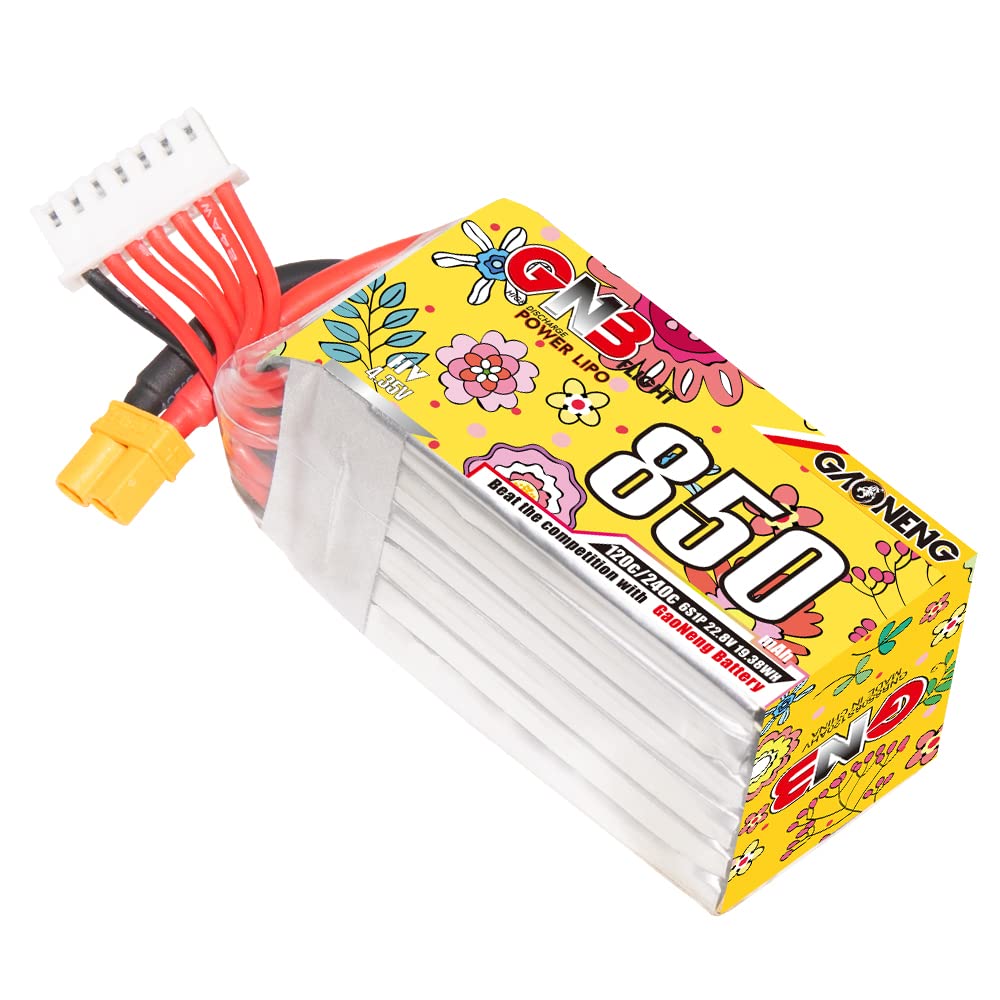 GAONENG GNB LiPo Battery 6S 850mAh 22.8v 120c 240c with XT30 Plug for Size 90 to 150mm Brushless Drones DJI FPV Cinelog Protek25 DIY FPV Drone Racing Pack