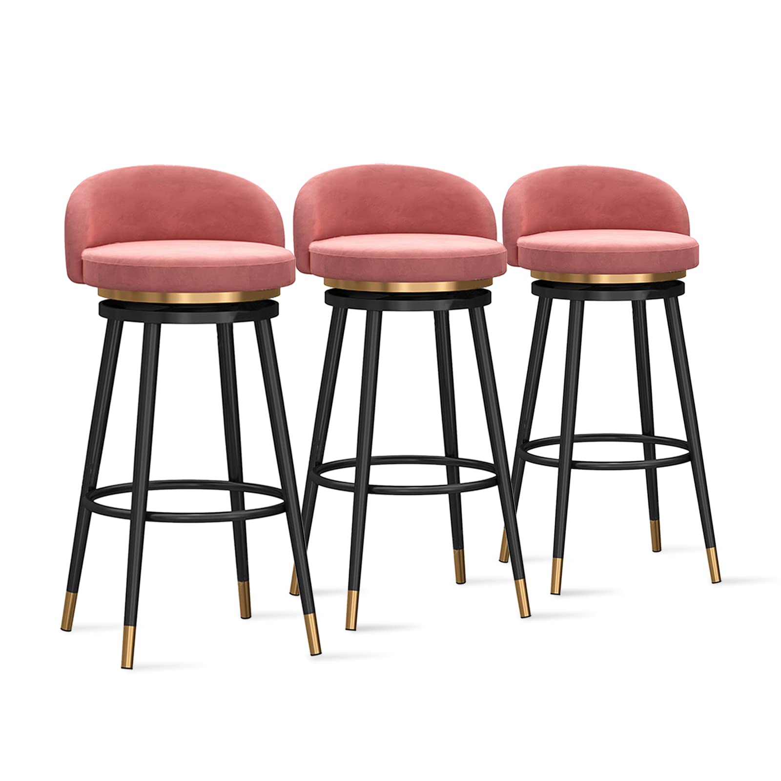 IUokLU Velvet Barstools with Back Modern Kitchen Stools for Breakfast Bar Upholstered Swivel Counter Chair for Kitchen Island 1 PCS(Pink-3 PCS)