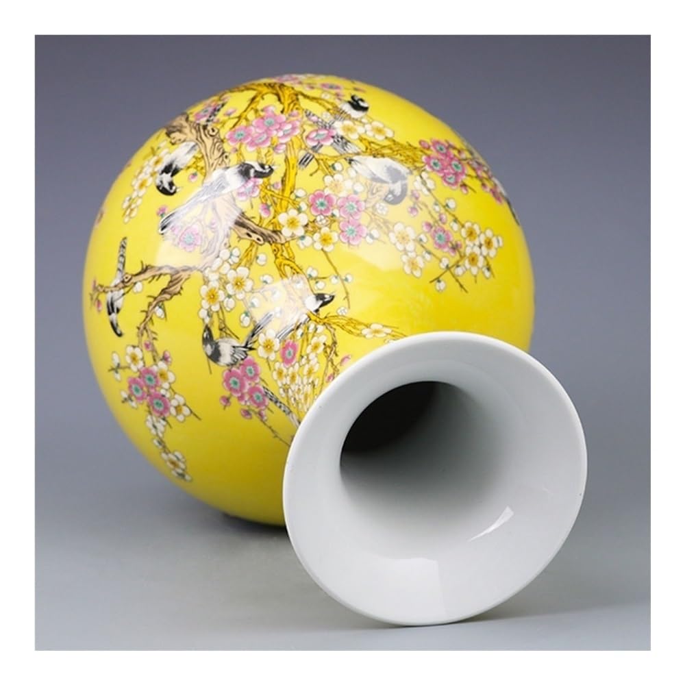 Wazon, Ceramiczny wazon z ozdobą: żółty, doceniany element aranżacji kwiatowej do salonu,do dekoracji