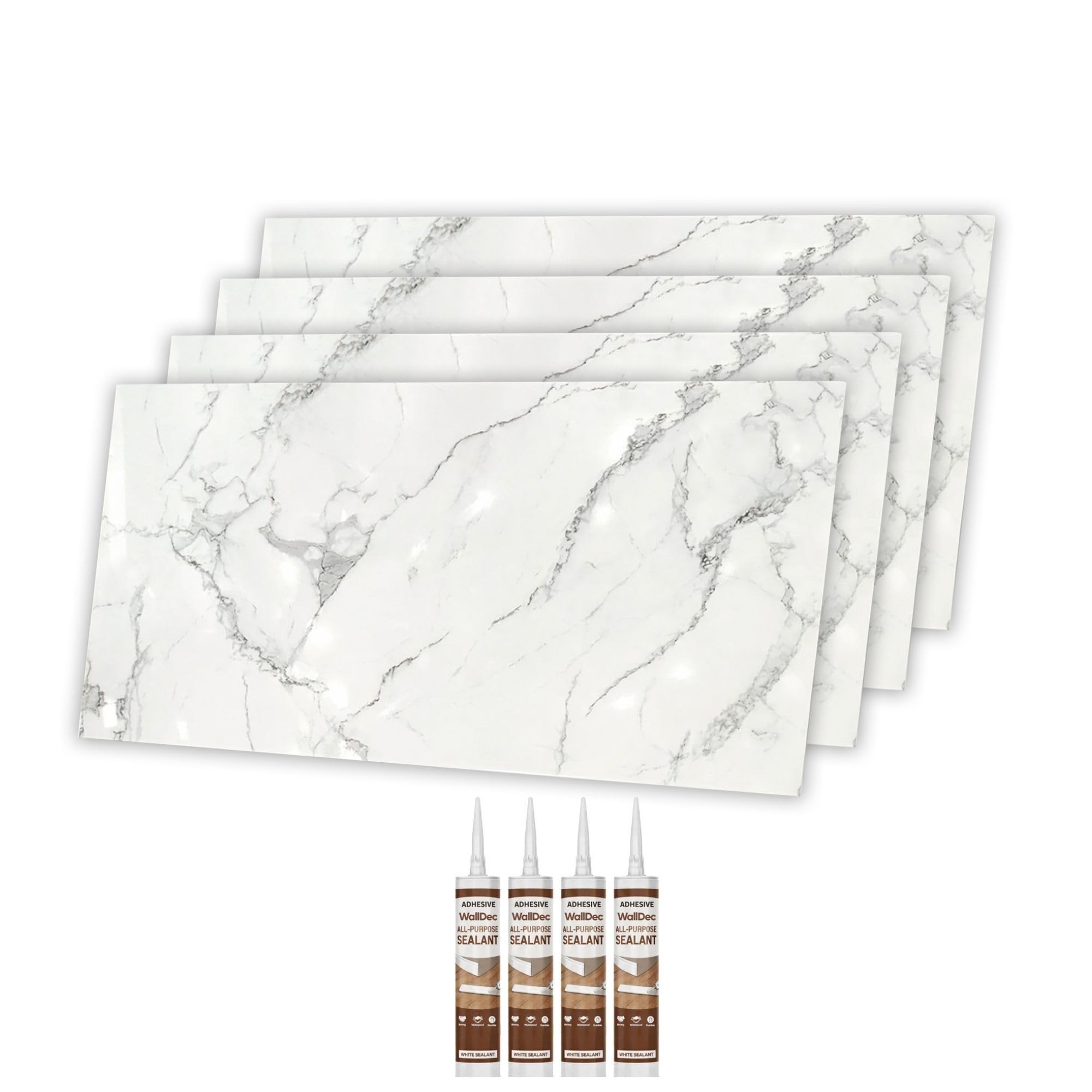 WallDec Marble Effect Wall Panels 120 x 60 cm(47.2 x 23.6 Inches), PVC Marble Look Wall Cladding, Waterproof Panels for Kitchen Splashbacks, Bathroom Walls & Interior Decoration, Easy DIY Installation