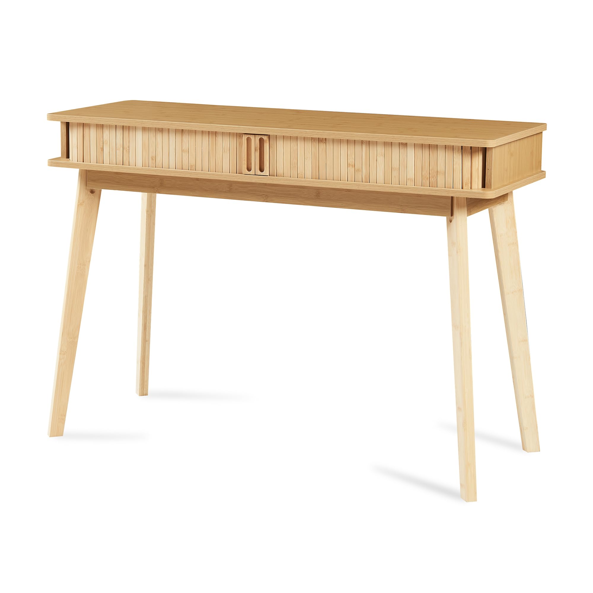 [en.casa] Tavolo a Consolle con 2 Ante Scorrevoli e Gambe in Bambù Mobile Alto Stretto Tavolo da Ingresso con Vani Chiusi per Soggiorno Studio 110 x 40 x 78 cm - Naturale