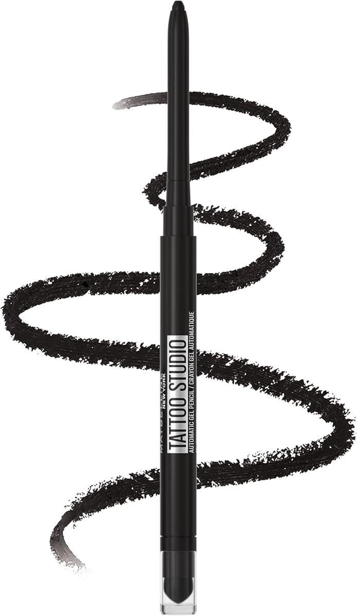 Delineador de ojos impermeable con lápiz de gel automático Maybelline Tattoo Studio, mezclable, resistente a las manchas, delineador de ojos mate para un uso de hasta 36 horas, negro tono (negro ahumado), el embalaje puede variar