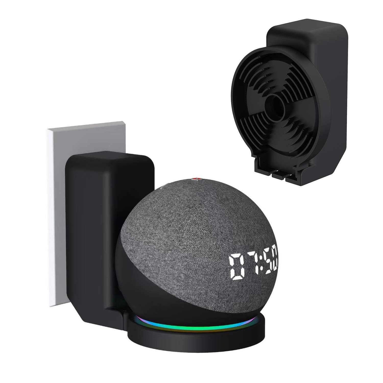 JERN® Wall Mount for Alexa Echo Dot 4th Generation, Space-Saving Solution Wall Mount Holder with Cord Management for Your Smart Home Speakers (Black)