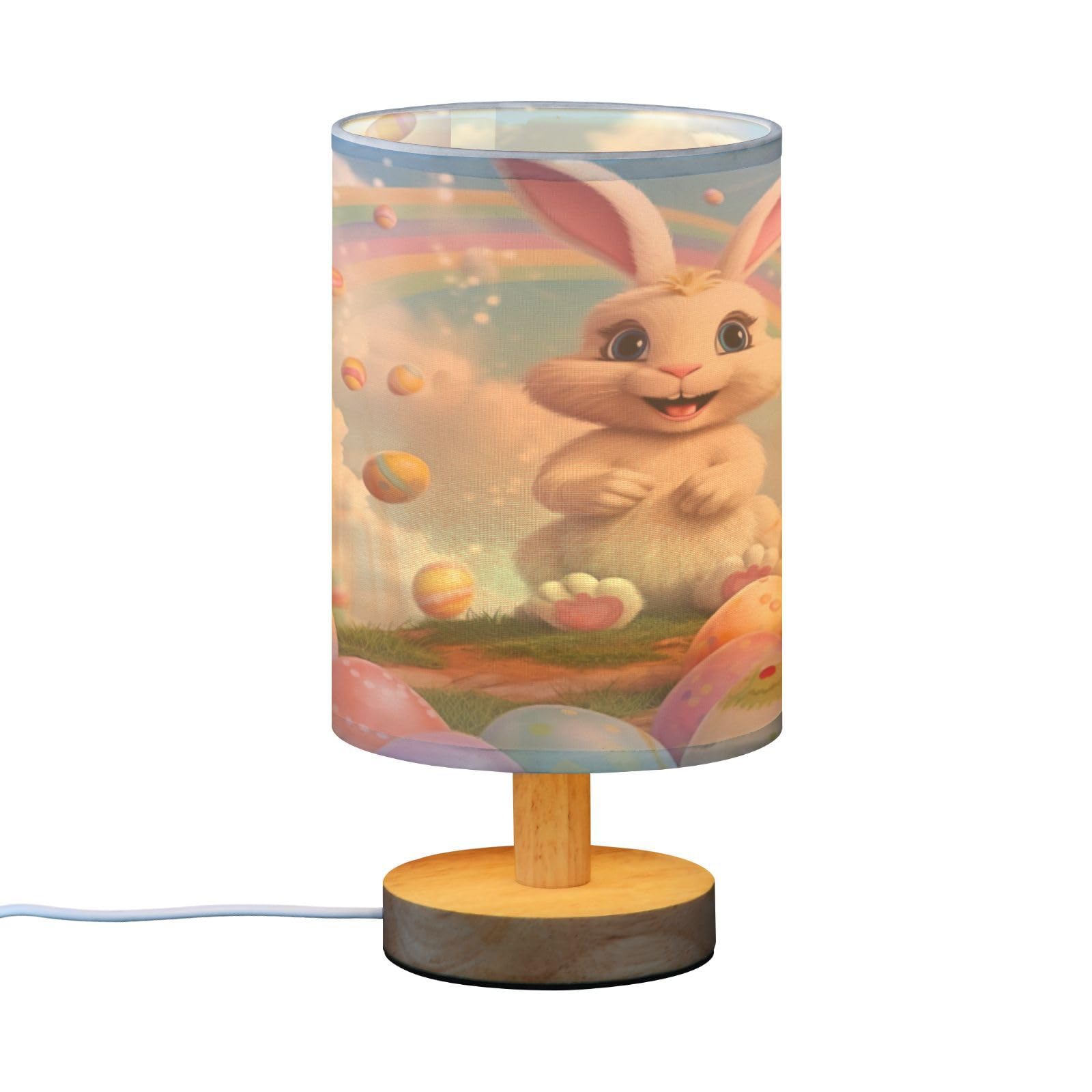 SDMKA Happy Easter Bedside Table Lamp for Bedroom, Minimalist Nightstand Lamp with Round Fabric Shade for Living Room, Office, No Bulb Required