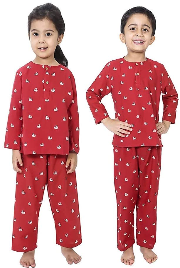 Image of Cotton Unisex Printed Night Suit Dress Set Combo Pack for Girls Boys