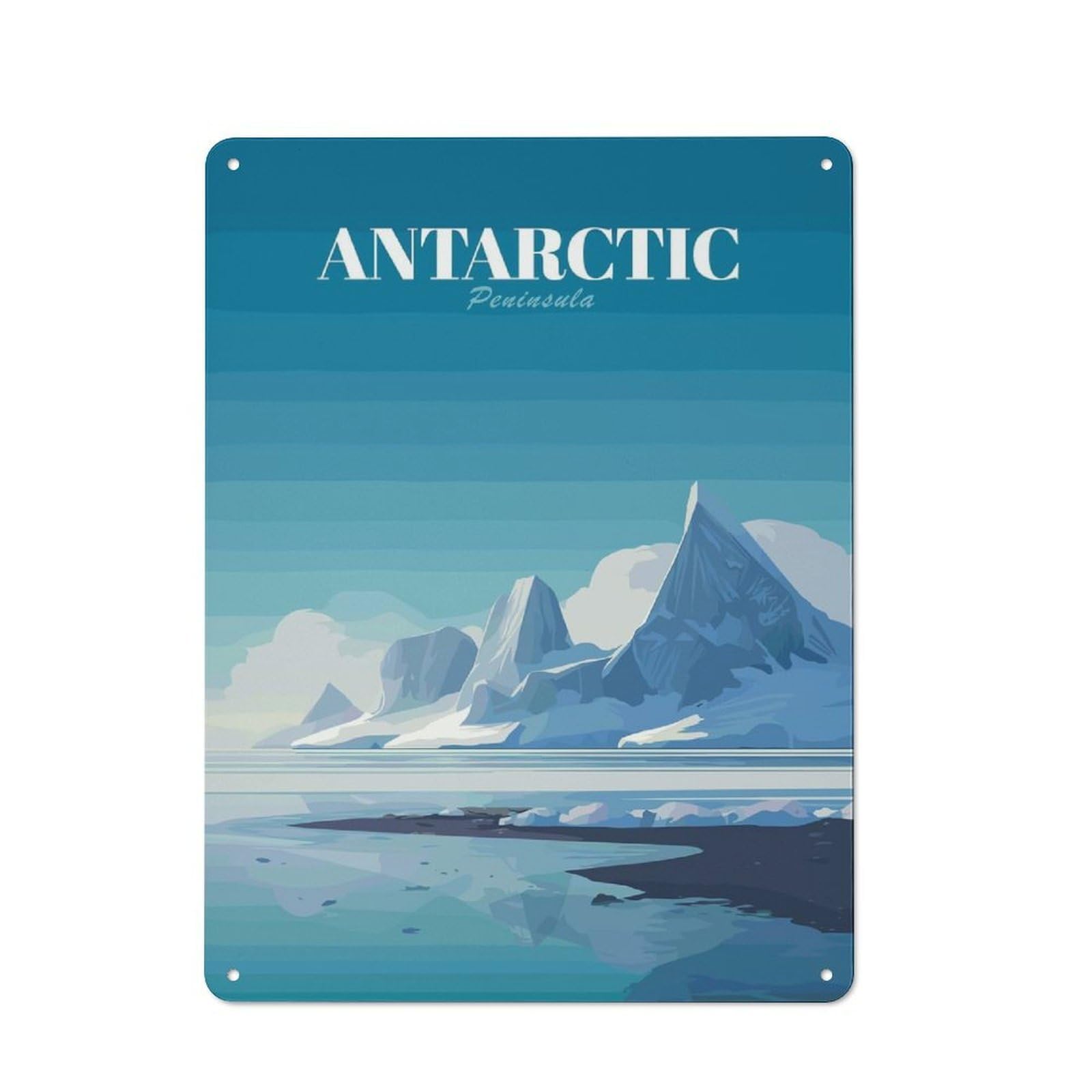 Junmoney Style-3 Workshop Style Antarctic Peninsula Landscape Illustration Decorative Metal Plaque 40X30cm, Shed Wall Plaque For Tool Room, Garage, Studio Or Home Bar