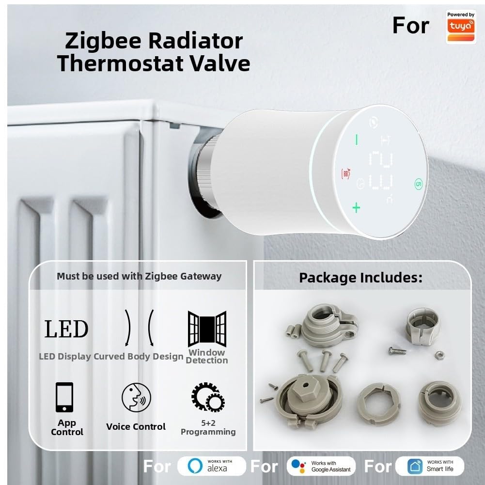 Valvola termostatica intelligente per termosifone, per ZIGBEE per Tuya TRV con app controllo remoto temporizzazione risparmio energetico per riscaldamento domestico (1)