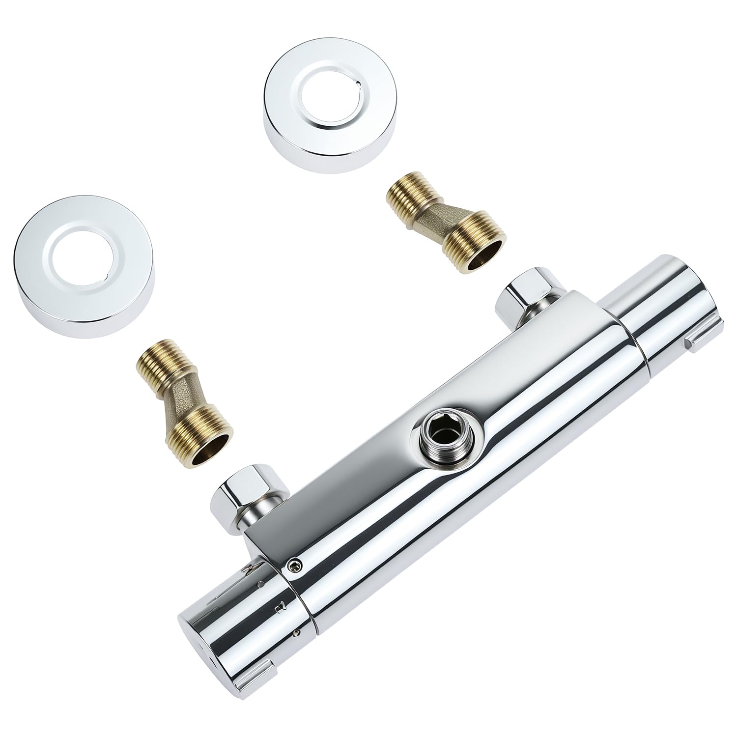QWORK® Grifo Ducha Termostático de Latón con Válvula Antiquemaduras y Ahorro de Agua, Acabado Starlight