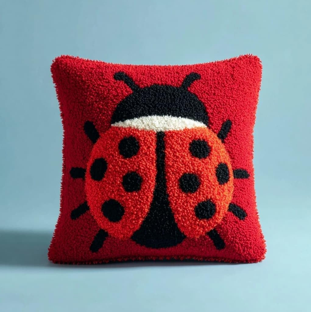 AxiangziK Latch Hook Cushion Kit 43x43cm,Cartoon Ladybug