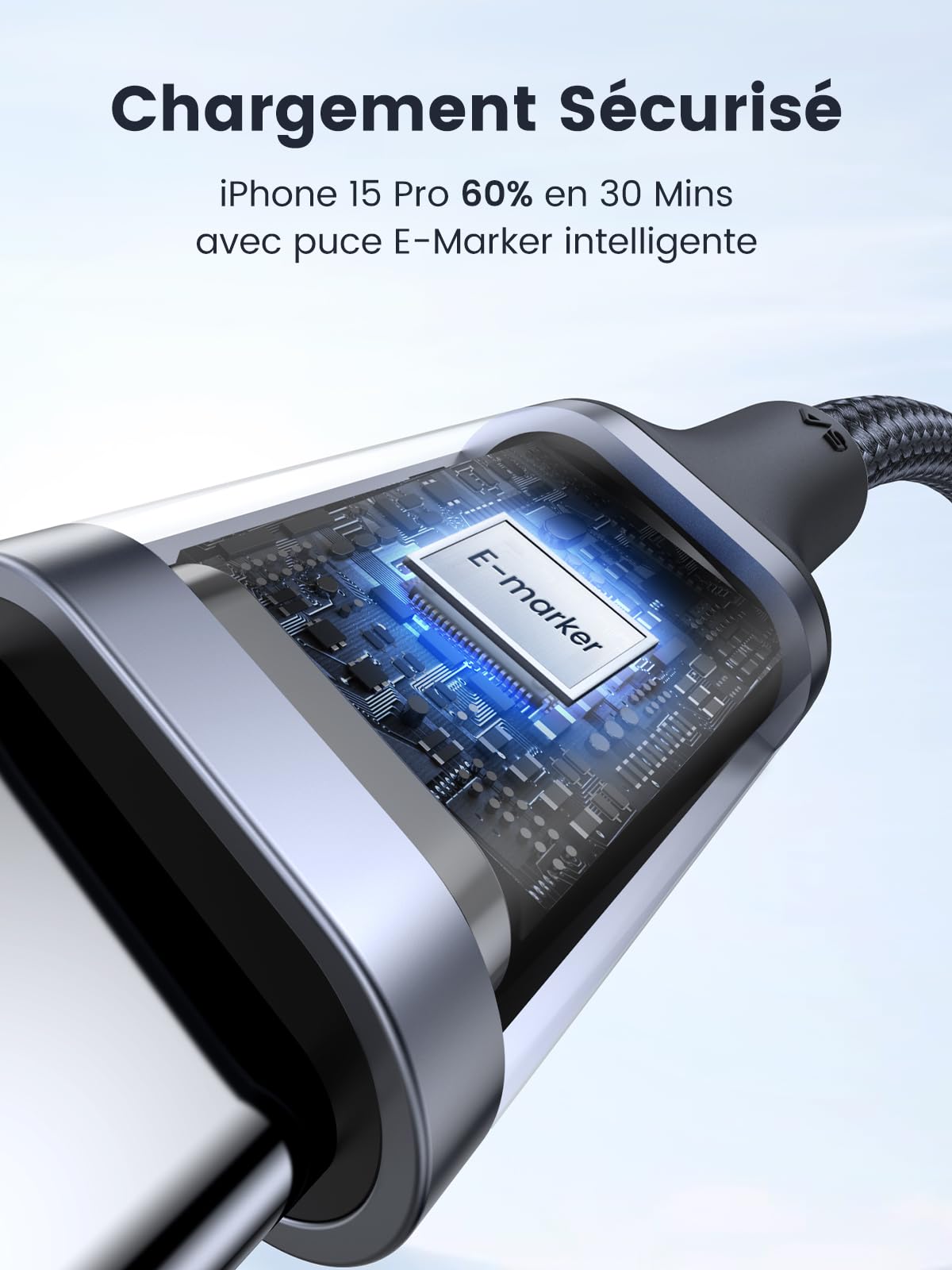 UGREEN Nexode 65W Chargeur Triple USB C GaNInfinity avec Lot de 2 Câble USB C vers USB C PD 100W