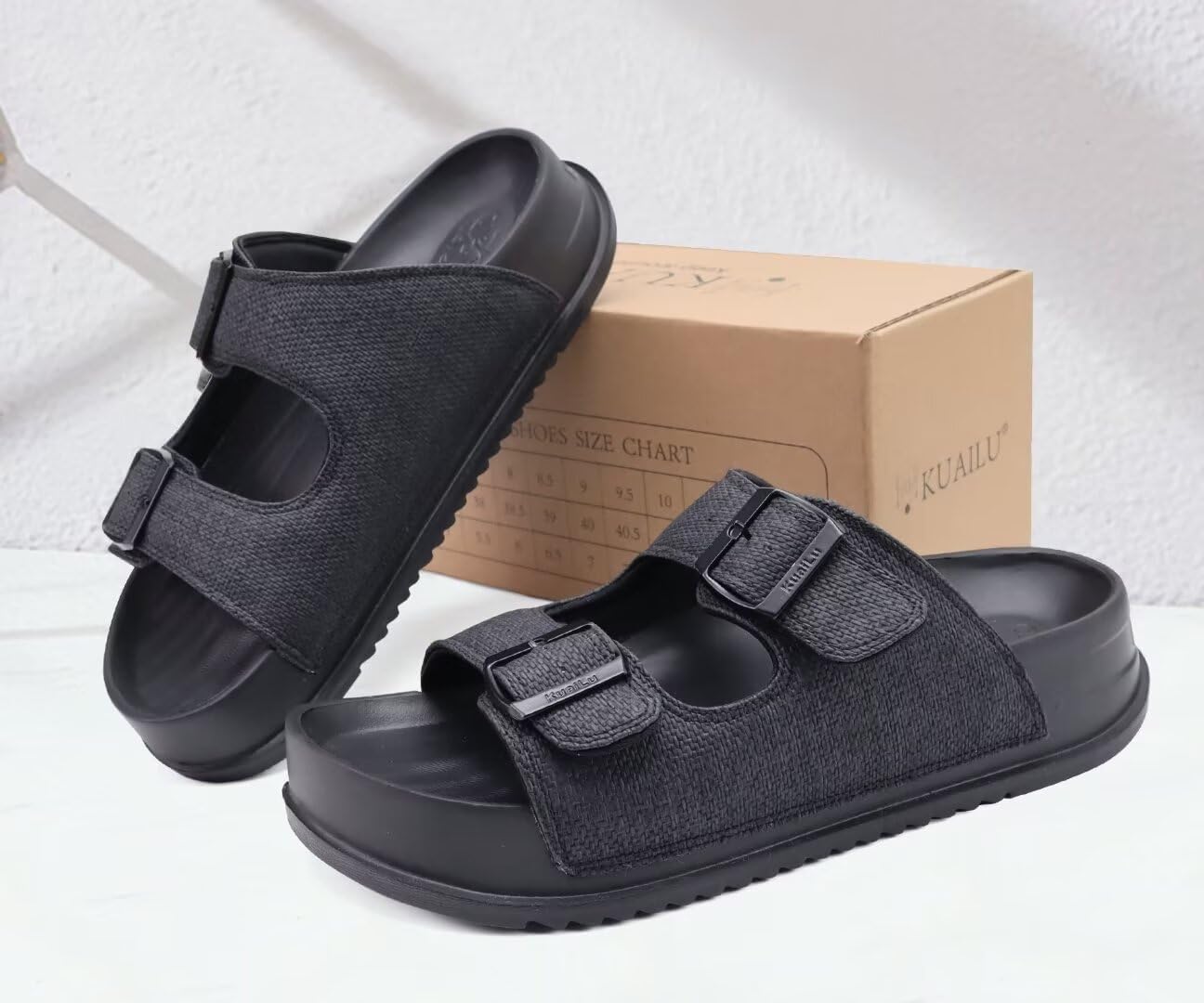 KuaiLu Womens Sandals with Arch Support Comfortable Orthopedic Cushion Recovery Slides Summer Fashion Leather Double Buckle Casual Slip On Plantar Fasciitis Shoes for Indoor&Outdoor (US Size 6-12) - Image 7