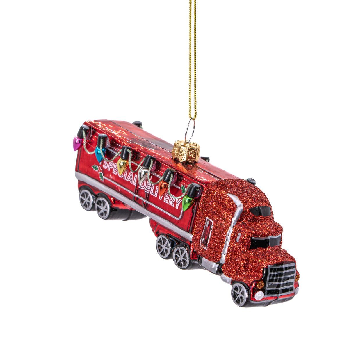 Sass & Belle Red Truck Lorry Shaped 3D Glass Bauble Hanging Decoration Xmas Tree
