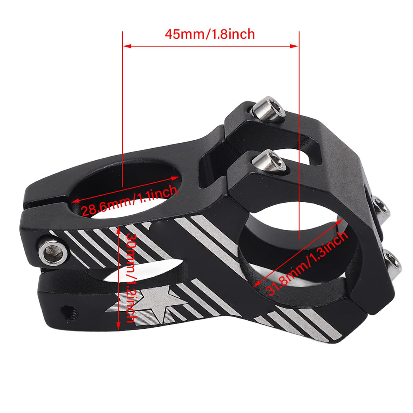Mostek 31,8 mm, trzonek rowerowy ze stopu aluminium, kierownica rowerowa do roweru górskiego, rower szosowy, BMX, (czarny)