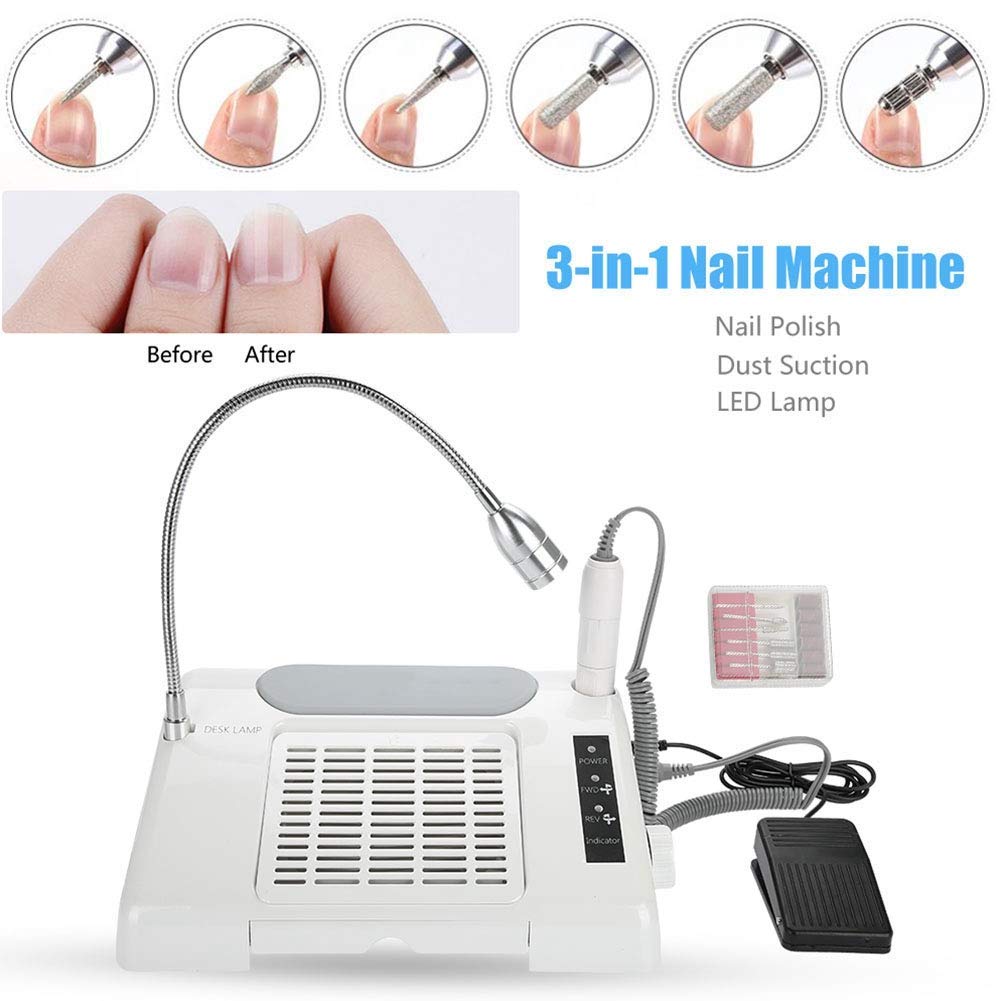 Wiertarka Do Paznokci 35000 Obr./Min, 3 W 1, Pochłaniacz Pyłu Do Paznokci, Led, 65 W, Mocny Elektryczny Zestaw Do Manicure I Pedicure, Wielofunkcyjny, Do Usuwania Ak