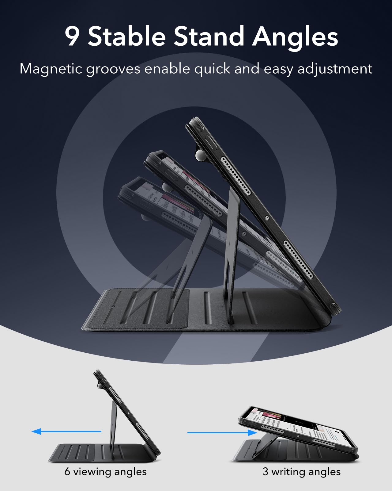 ESR Cover per iPad Pro 11"(M5/M4) 2025/2024, Girevole con Custodia Magnetica Rimovibile, Supporto Regolabile in Verticale/Orizzontale con Schermo Rialzato, 9 Angoli, Serie Shift, Nero