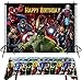 通用 Sfondo di supereroi e tovaglia di supereroi per decorazioni per feste di compleanno di supereroi 150x90cm Banner di sfondo fotografico per ragazzi con tovaglia di compleanno per bambini