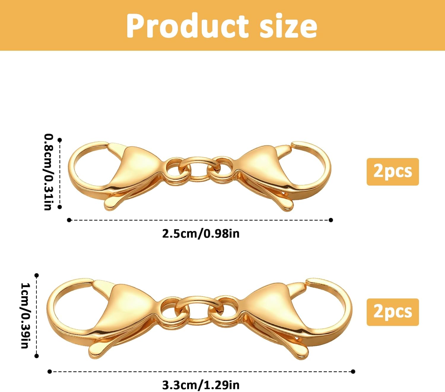 4 PCS Gold Double Lobster Clasp Extender, Necklace Chain Extension Double Claw End Clasps Design, Bracelet Extender Connector Clasp for DIY Jewelry Making - Image 2