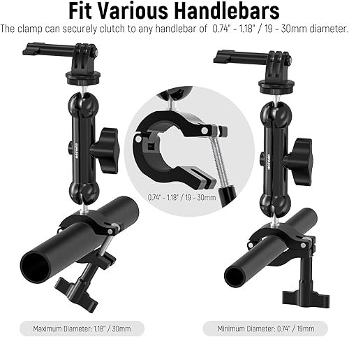 Miniatura 2 de NEEWER Soporte de poste de cámara de acción para manillar de motocicleta, bicicleta, bastón de esquí con dos cabezales de bola de 360 y tornillo de