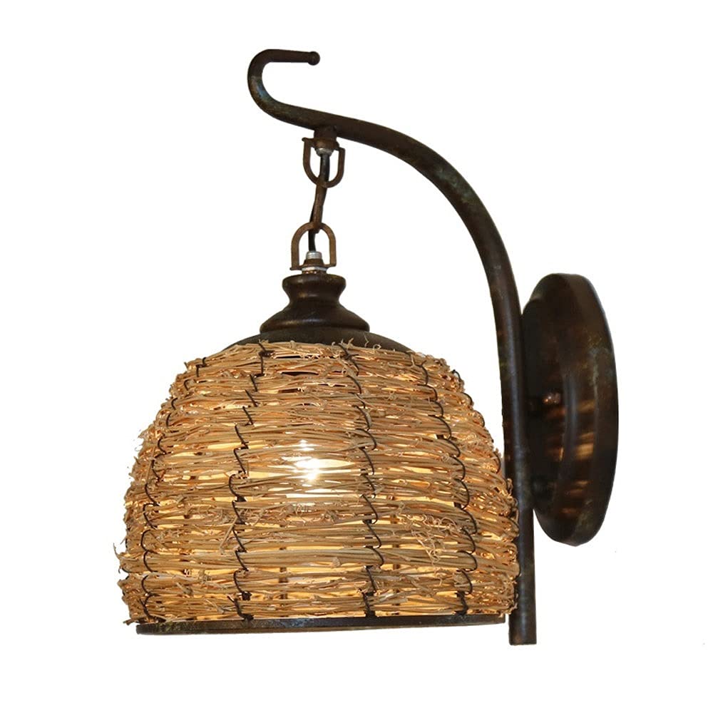 Lampada da parete retrò in stile mediterraneo Nido d'uccello Creativo rattan tessitura Lanterna da parete Sconce Tonalità di vimini Lampada da parete a gabbia E27 per interni per camera Soggiorno