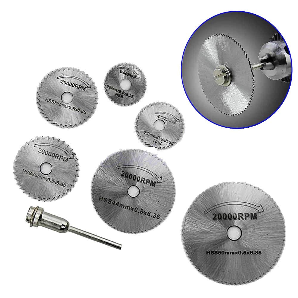 DIY Crafts Pack 7 Pcs Set, 2x Mandrel, DIY Crafts 5x HSS Circular Wood Cutting Saw Blade Discs + 2x M (Pack 7 Pcs Set, 2x Mandrel) 3