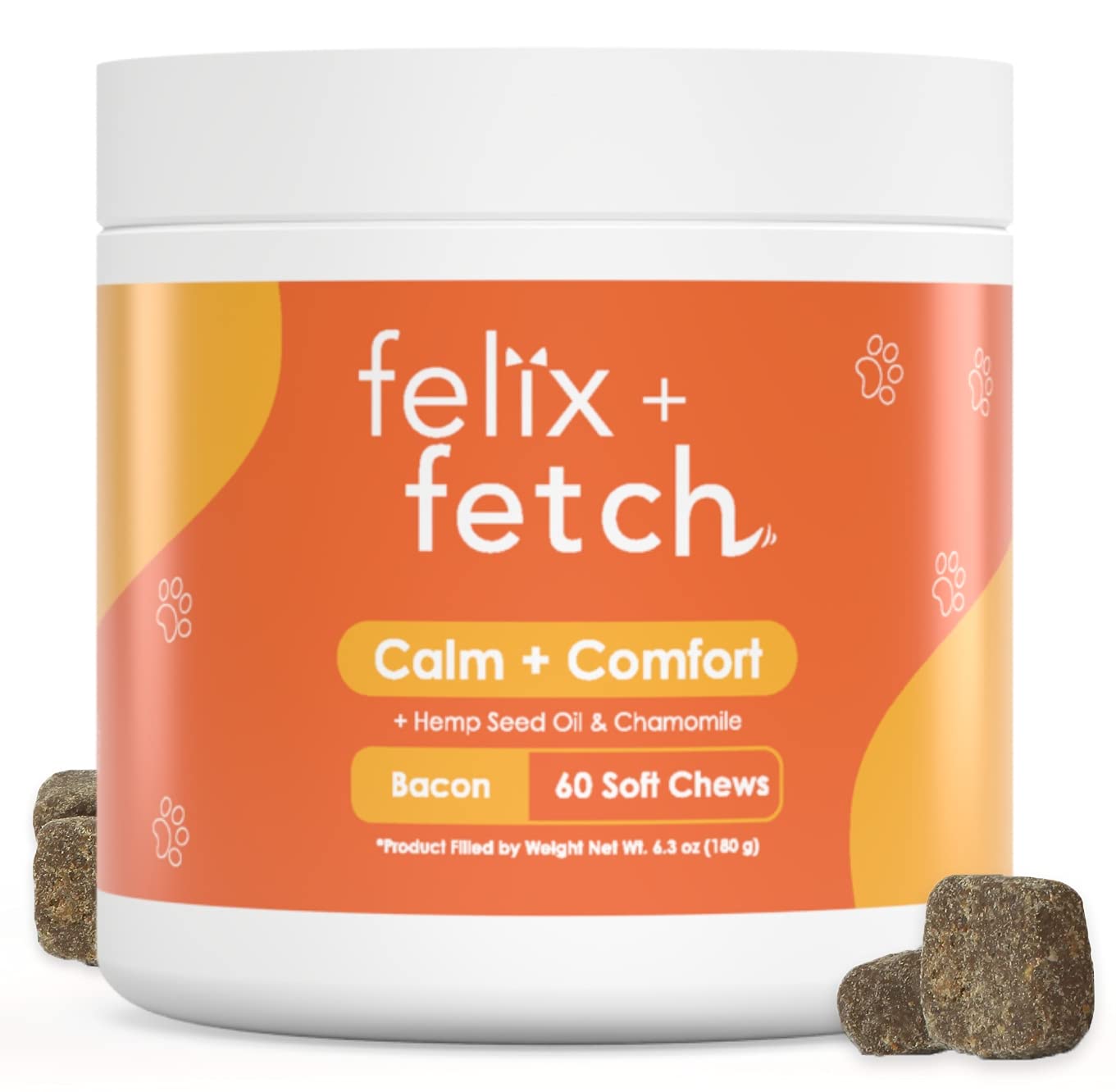 FELIX + FETCH Calm & Comfort - 60 Dog Calming Chews - Separation Aid in Fireworks, Thunder + Chewing & Barking - Helps Promote Relaxation - Reduce Stress & Dog Anxiety