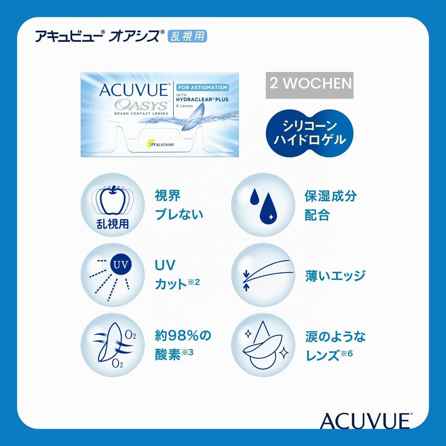 ACUVUE OASYS for Astigmatism Kontaktlinsen – 2-Wochen-Linsen für Tag und Nacht mit -3,25 dpt, Cyl -0,75, Ach 180 & BC 8.6 – UV Schutz, Austrocknungsschutz & Komfortables Tragegefühl – 6 Linsen
